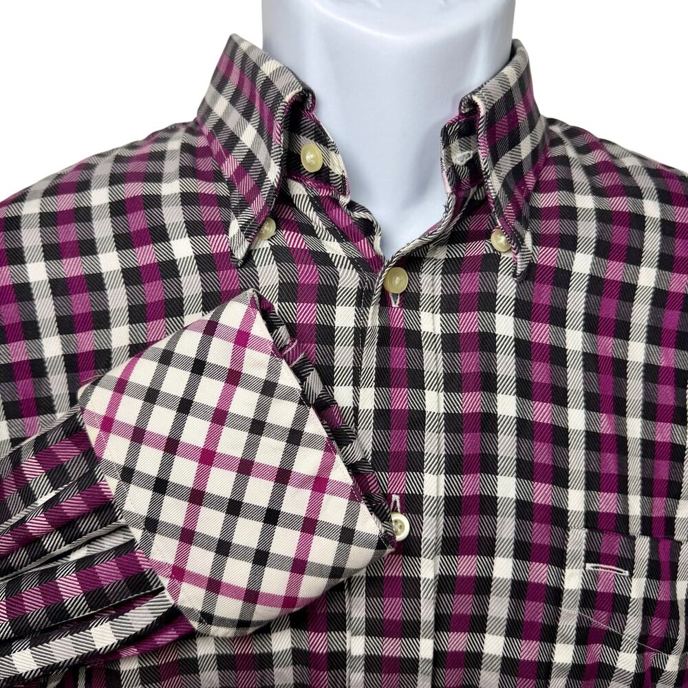TailorByrd Men's gingham check plaid button down Golf preppy LG black fuchsia